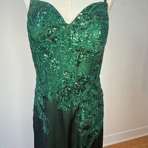 Formal Satin and Bustier Lace Sequins Gown Dress, Size 10